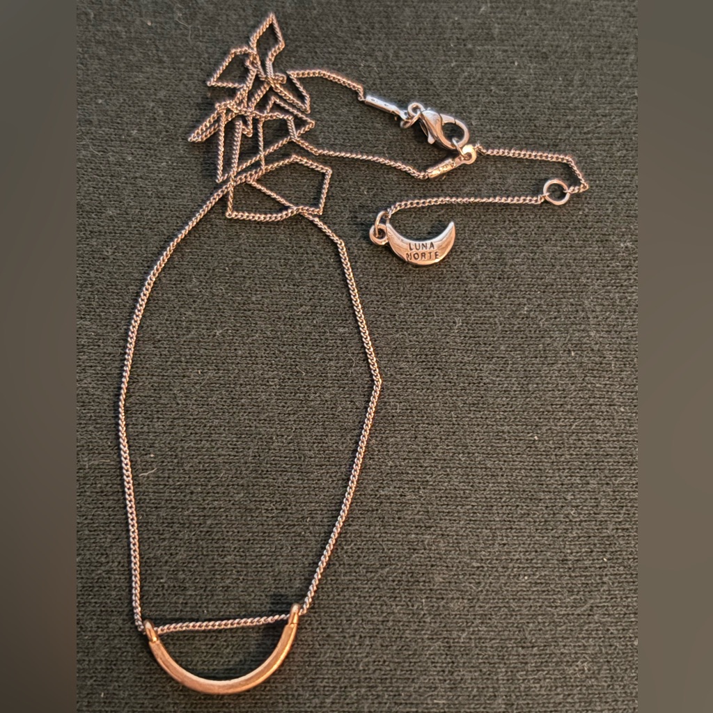 Vintage Luna Norte Signed Silver Tone Adjustable Chain Necklace W Gold Tone Arc 10$